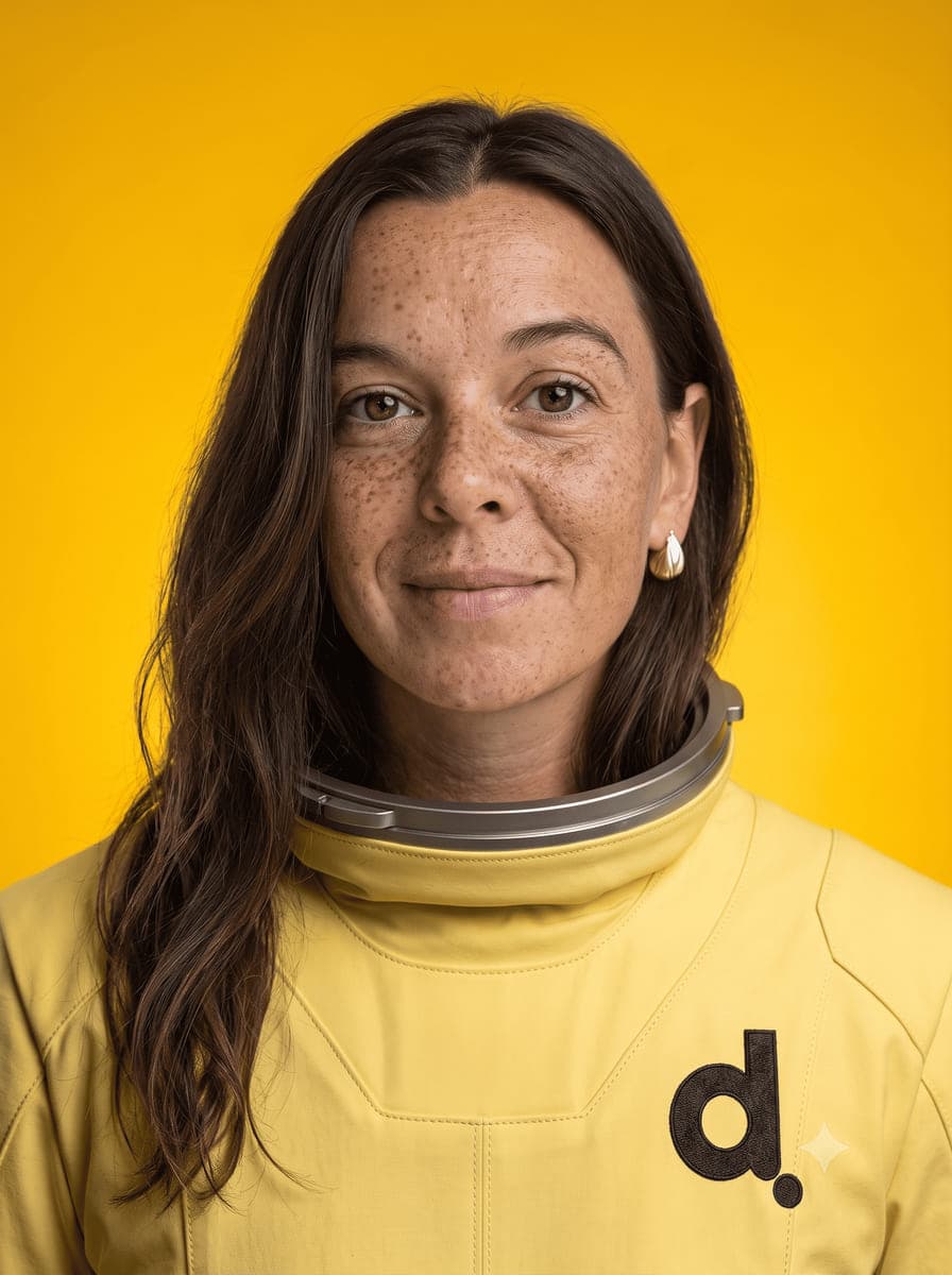 Therese Stridh, Recruiter på Digitalenta. Porträttfoto där rymddräkt och bakgrund är inmonterade med AI.
